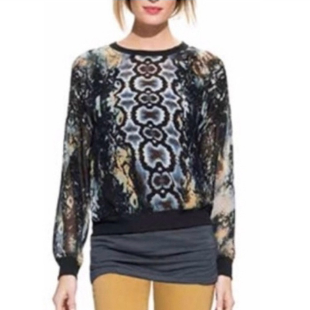 CAbi Sheer Python Snakeskin Print Chiffon Long Sl… - image 1